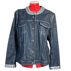 J.Jill Women’s Embellished Denim Jean Jacket Size Large